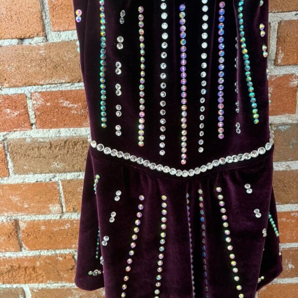 Purple Halter - Jazz Age Velvet Figure Skating Dress + Custom Crystals - XS/S - Picture 5 of 14